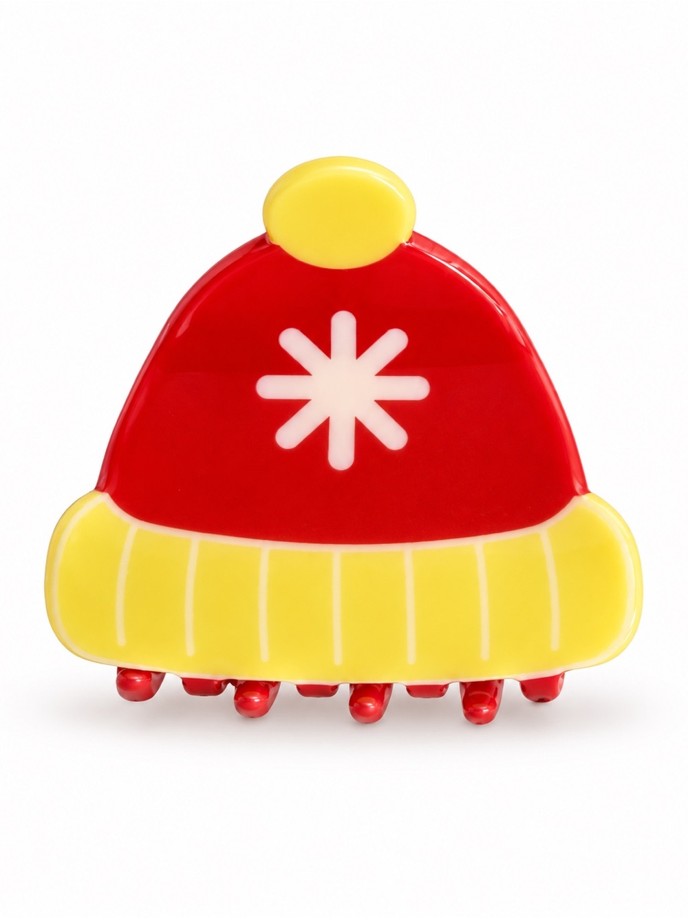 Ski Hat Red Yellow Santa Claus Snowflake Christmas 2” Lobster Claw Hair Clip